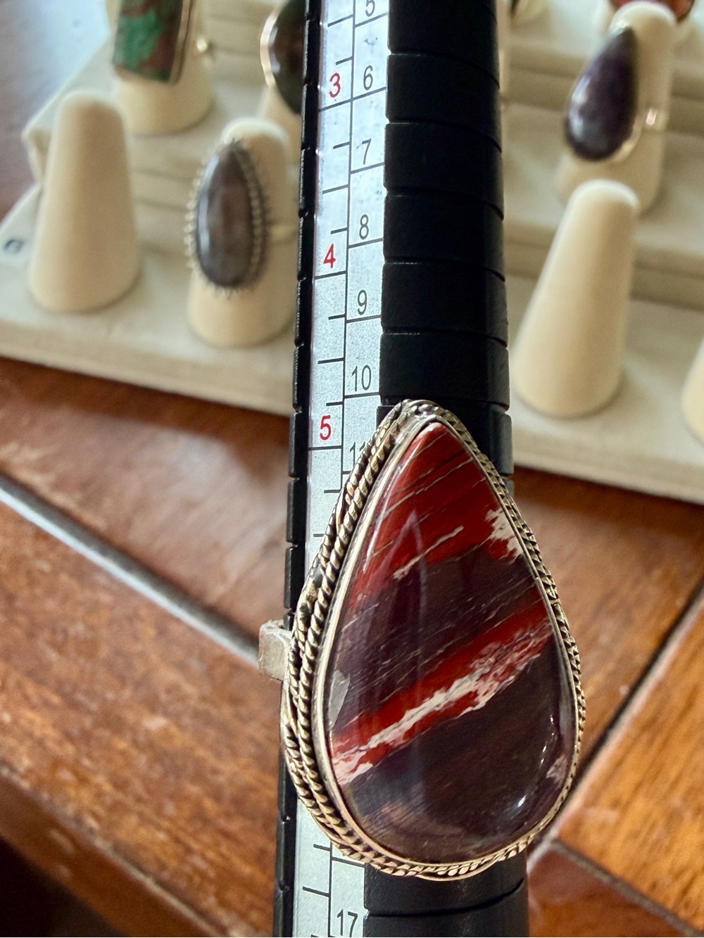 Sterling 625 Drop Red Jasper Statement Ring 6
